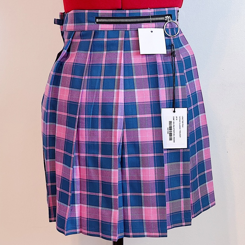 NWT Love Too True (LTT) Tiffany Plaid Blue & Pink Pleated Skirt
